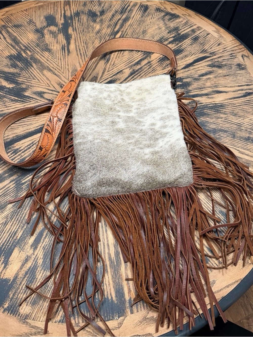 American Darling Taupe Haircalf and Brown Fringe Crossbody